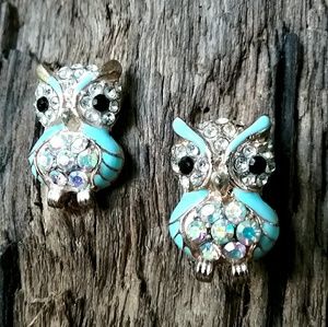 VTG Owl Enamel & Small Clear/Aurora Borealis Crstl